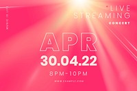 Editable pink banner template vector with light effect for live streaming concert in the new normal