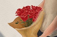 Roses bouquet Valentine’s gift psd hand drawn illustration