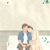 Couple on a date vector in the garden Valentine&rsquo;s theme hand drawn illustration