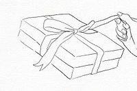 Valentine’s gift box vector being unwrapped black and white illustration