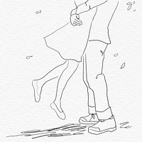 Couple jump hugging psd black and white romantic Valentine&rsquo;s illustration