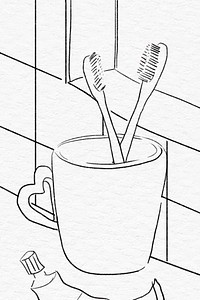 Couple&rsquo;s toothbrushes romantic vector Valentine&rsquo;s day black and white sketch