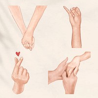 Couple hand gestures Valentine&rsquo;s vector aesthetic design elements set