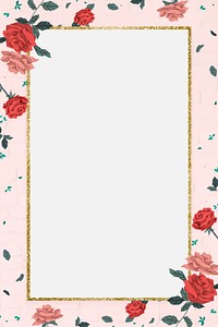Valentine&rsquo;s roses with golden frame vector on pink brick wall background