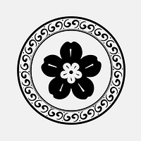 Black sakura flower badge vector Chinese traditional symbol
