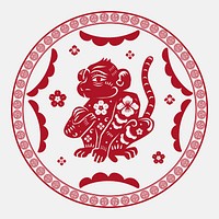 Monkey year red badge vector traditional Chinese zodiac sign