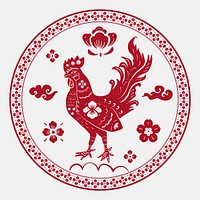 Year of rooster badge vector red Chinese horoscope animal