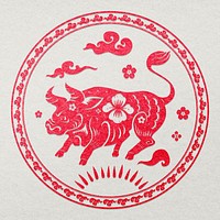 Ox year red badge vector traditional Chinese zodiac sign