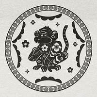 Chinese New Year monkey vector badge black animal zodiac sign