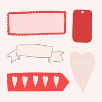 Valentine doodle design element psd decoration for stationary set