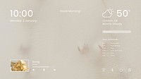 Nude desktop screensaver vector background with time, date, weather forecast and schedule