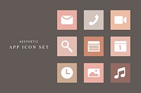 Simple flat app icons vector in earth tone for mobile phone set