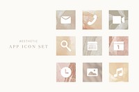 Aesthetic app icons vector earth tone theme for mobile phone collection