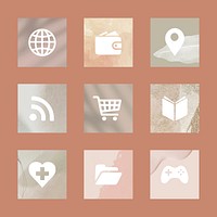 Aesthetic app icons vector earth tone theme for mobile phone set