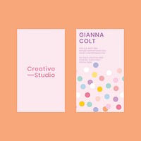 Editable business card template vector in cute pastel polka dot pattern