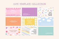 Cute editable templates vector set on pastel backgrounds with inspirational texts