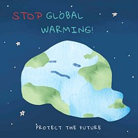 Editable environment template vector for social media post with stop global warming text in watercolor