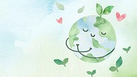 Watercolor background vector with globe hugging itself illustration