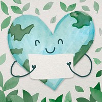 Environment conservation watercolor background vector with globe in heart-shape illustration