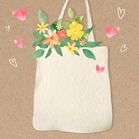 Eco-friendly background vector with flowers in tote bag illustration                                                                              