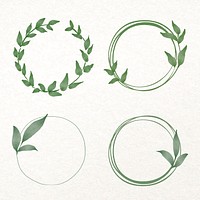 Leaf round frame vector in watercolor green set