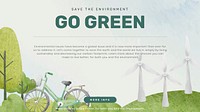 Editable environment presentation template vector with go green text in watercolor