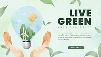 Editable environment presentation template vector with live green text in watercolor