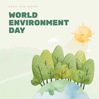 Editable environment template vector for social media post with world environment day text in watercolor