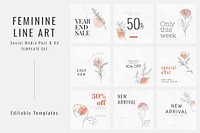 Sale templates vector for year end sale minimal style social media ad set