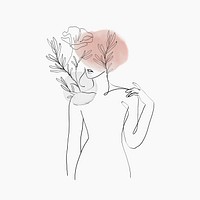 Woman&rsquo;s body line art psd floral pink pastel feminine illustration