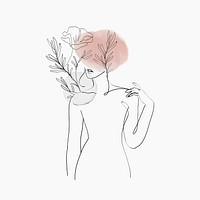 Woman’s body line art psd floral pink pastel feminine illustration