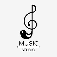 Sol key musical note minimal vector logo design with editable text in black and white