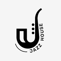 Saxophone music logo vector flat design with editable text in black and white