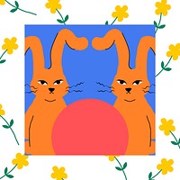 Funky twin bunnies vector animal illustration 