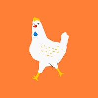 Walking chicken element vector orange background