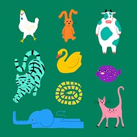 Colorful animal illustrations vector design element set