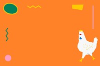 Chicken frame vector on orange background cute and colorful animal illustration