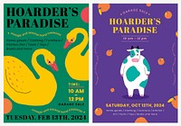 Editable poster template vector for garage sale with cute animal illustration set
