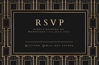 Wedding invitation vector template for social media banner with art deco pattern