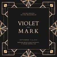 Wedding invitation vector template for social media post with geometric art deco style