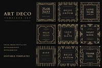 Wedding invitation vector set template for social media post with art deco patterns
