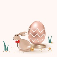 Rose gold Easter background vector 3D celebration with bunny and eggs