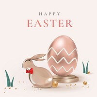 Happy Easter editable template vector with eggs celebration greeting rose gold luxury social media post