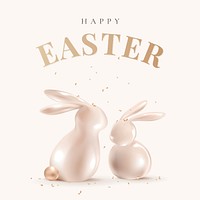 Happy Easter luxury template vector with 3D bunny rose gold social media post