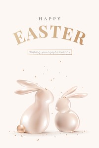 Happy Easter luxury template vector with 3D bunny rose gold social banner