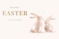 Happy Easter luxury template vector with 3D bunny rose gold social banner