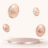 Easter product 3D background vector with rose gold painted eggs