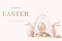 Happy Easter luxury template vector with 3D bunny rose gold social banner