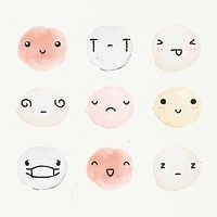 Watercolor emoticon design element vector with diverse feelings in doodle style set