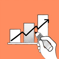 Bar chart for business growth doodle orange illustration